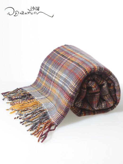 西藏手工氆氇萨迦山羊绒条纹围巾秋冬季SJF96P722N 商品图5