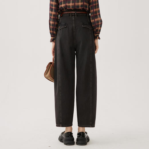 谜底萝卜裤女2024秋新品复古休闲风高腰分割廓形牛仔裤243MK1048 商品图2