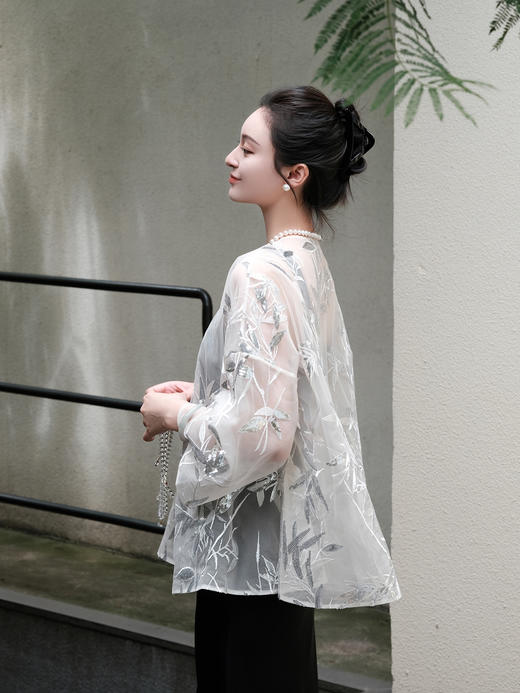 盛唐牡丹 |竹纹蕾丝珠片对襟外套 商品图4