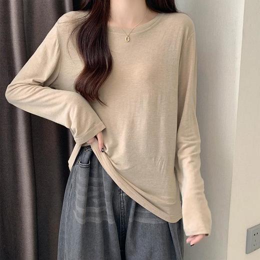 立减20【多色系软糯面膜T恤】新款内搭薄款圆领长袖上衣 简约百搭打底体恤#异业福利 商品图2