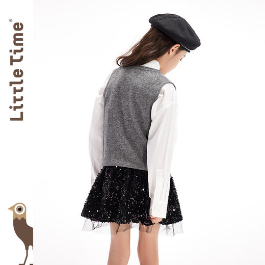 littletime童装羊毛针织衫男女童秋冬新款经典学院灰色毛衣背心 商品图3