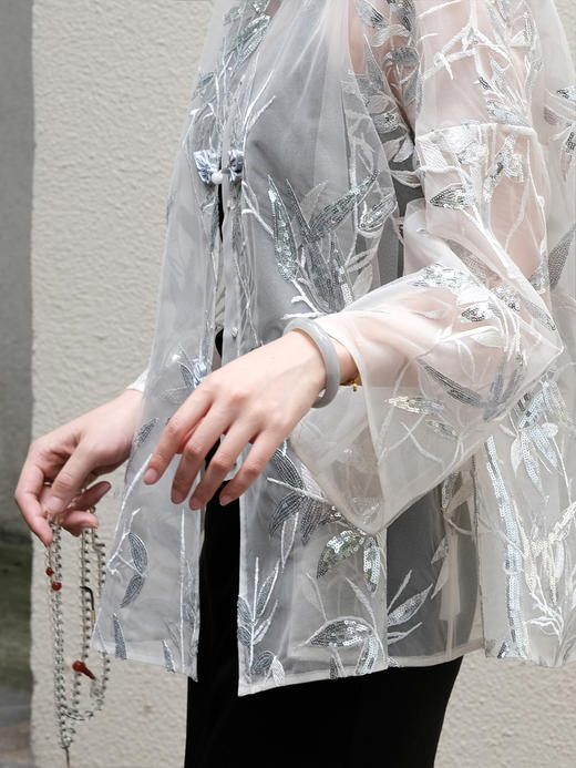 盛唐牡丹 |竹纹蕾丝珠片对襟外套 商品图1