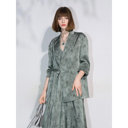 COCOBELLA[只此青绿]新中式竹叶印花西装偏门襟系带外套SI3028 商品图2