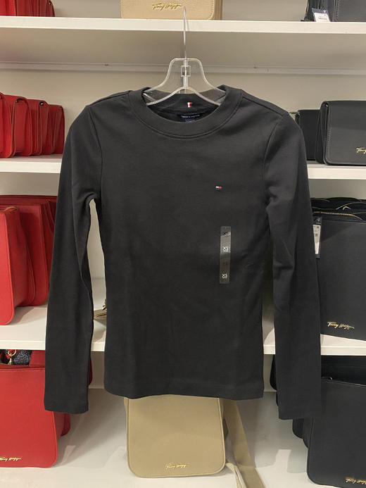 Tommy Hilfiger/汤米 女士纯棉透气刺绣小标纯色圆领长袖T恤 商品图1