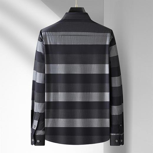 【新款DM】大依优型条纹长袖衬衫男宽松加肥加大码男士休闲商务衬衣上衣胖子 商品图2