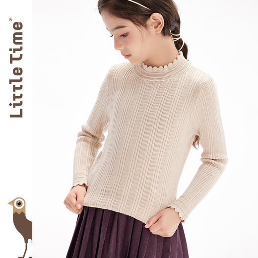 littletime女童打底衫毛衣花边领2024秋新款儿童套头长袖针织衫 商品图2
