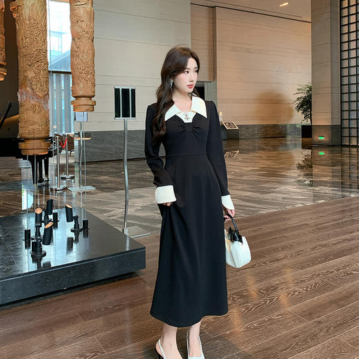 奢姿2024年秋季新款大码女装复古撞色裙子胖妹妹法式针织连衣裙9943860287 商品图2