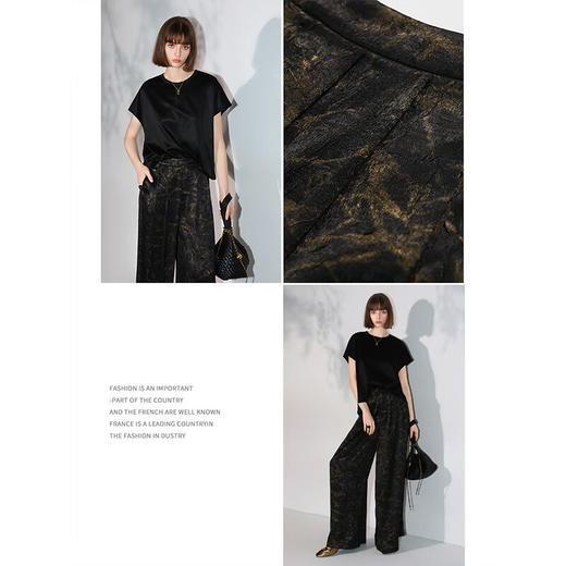 COCOBELLA[浮金碎影]奢感烫金肌理感压褶阔腿裤休闲裤PA3041 商品图3