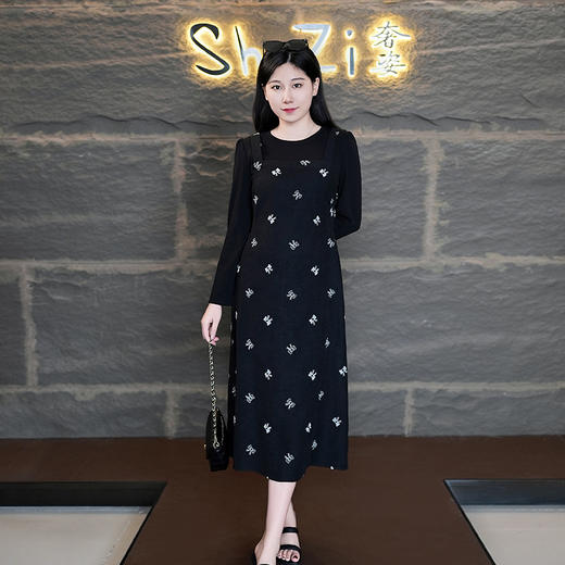 8/15奢姿2024年秋季新款大码女装圆领休闲裙子胖妹妹减龄假两件连衣裙9943890250 商品图0