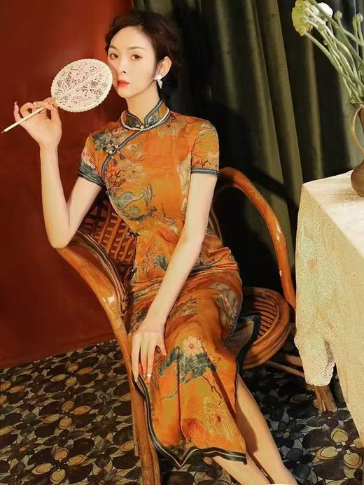 TQX188452改良版中国风旗袍2024年新款复古气质修身走秀连衣裙长款 商品图3