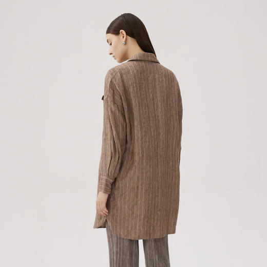 谜底衬衫长袖女2024秋新品复古风大廓形棉麻中长款衬衣243ML1181 商品图2