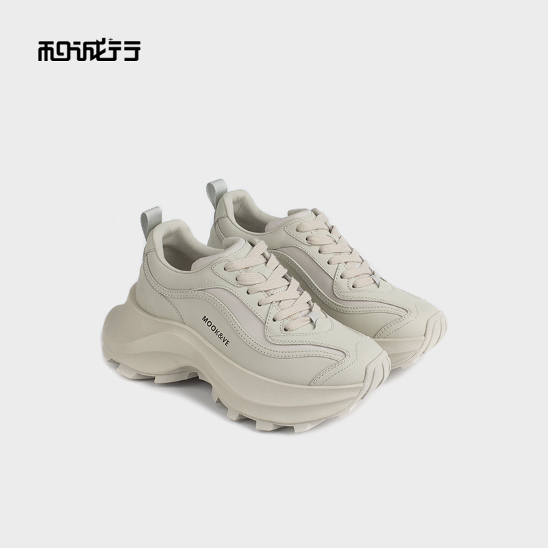 和诚行 2024秋冬新款时尚真皮运动休闲鞋女百搭厚底老爹鞋1900054