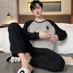 睡衣男春秋新款长袖棉质青少年秋冬季可外穿休闲大码学生宽松家居服套装