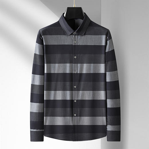 【新款DM】大依优型条纹长袖衬衫男宽松加肥加大码男士休闲商务衬衣上衣胖子 商品图5