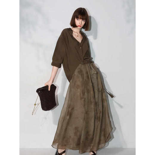 COCOBELLA新国风晕染炒色半身裙手工捏褶绑带早秋长裙HS0048 商品图3