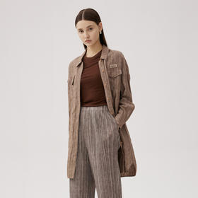 谜底衬衫长袖女2024秋新品复古风大廓形棉麻中长款衬衣243ML1181