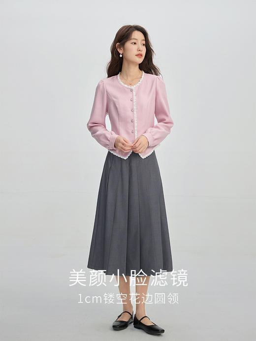 【年终特卖】熙世界气质优雅花边圆领小香风衬衫设计感开衫上衣2025秋季新款 商品图3