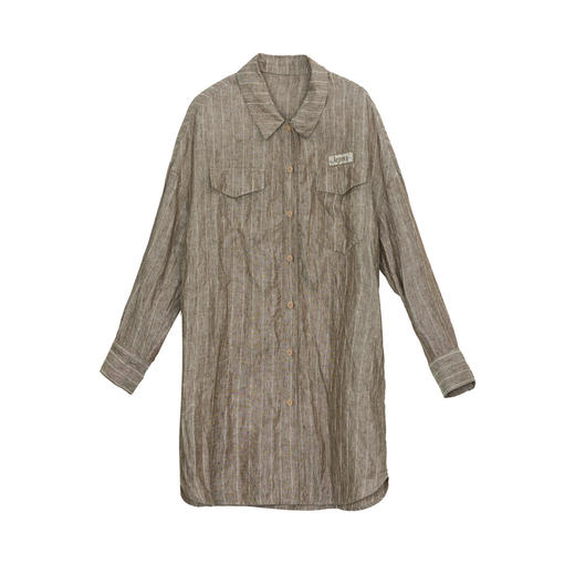 谜底衬衫长袖女2024秋新品复古风大廓形棉麻中长款衬衣243ML1181 商品图4