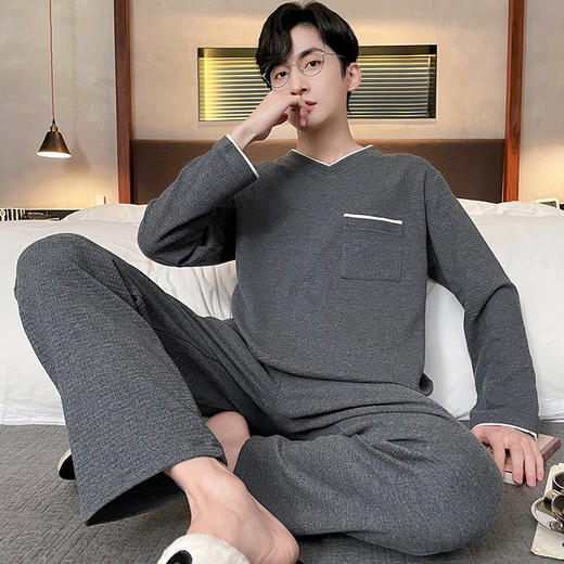 睡衣男春秋新款长袖棉质青少年秋冬季可外穿休闲大码学生宽松家居服套装 商品图5