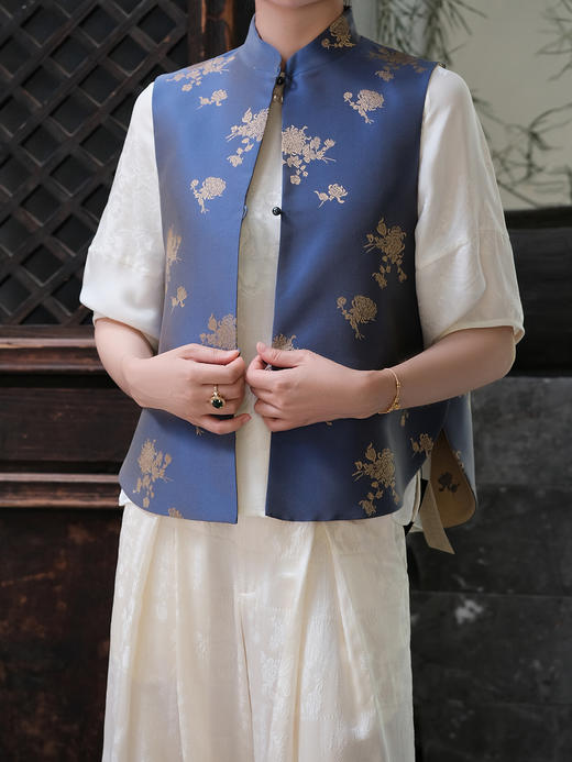 盛唐牡丹 |双面穿真丝花蕾缎马甲 商品图2