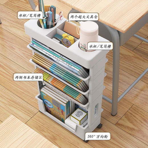 【带轮可移动书架 收纳书本文具 分类收纳】学霸在用的课桌旁收纳架 学生书桌边放书架可移动阅读架 儿童多层绘本架 商品图1