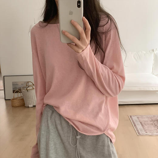 【薄款纯色内搭打底衫】长袖T恤女罩衫 宽松慵懒感防晒上衣面膜T 商品图6