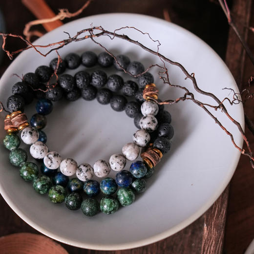 *自营*火山石手串 | 白松绿松孔雀石手串粗狂风格男女手链中式。 商品图3