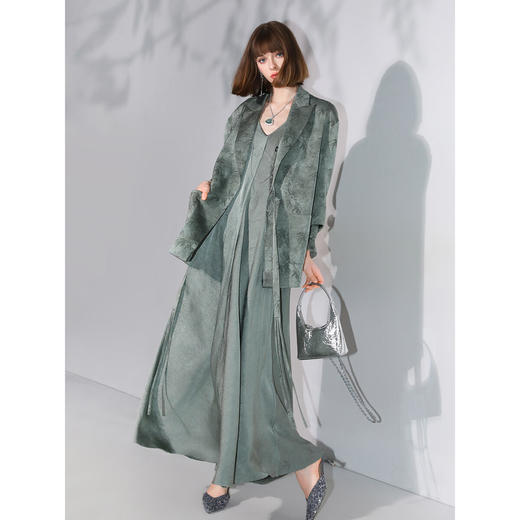 COCOBELLA[只此青绿]新中式竹叶印花西装偏门襟系带外套SI3028 商品图3