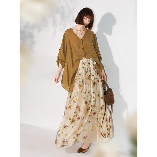 【限时秒杀】COCOBELLA炒色写意花卉莱赛尔半身裙设计感度假风长裙HS0053-2 商品图2