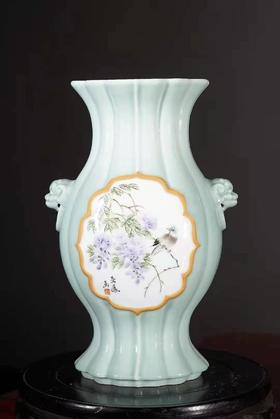 青釉开窗水点桃花水点紫藤海棠瓶