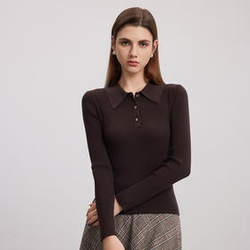 【坑条纹针织套衫】24年秋冬新品女士100%羊毛衫修身显瘦针织毛衣