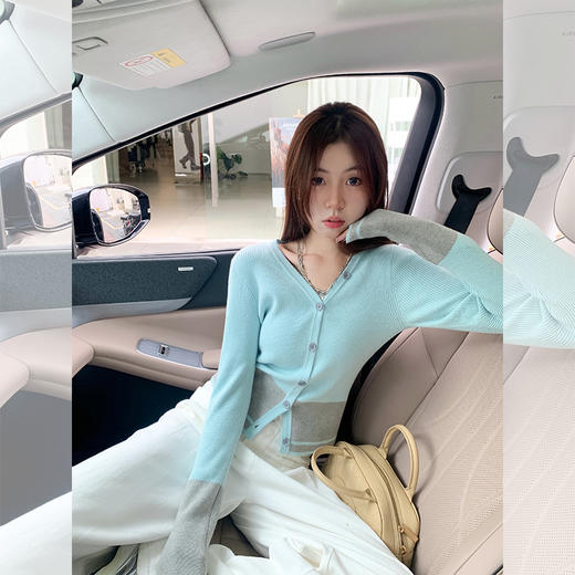 <曾小咸推荐>短款拼色针织开衫  商品图1