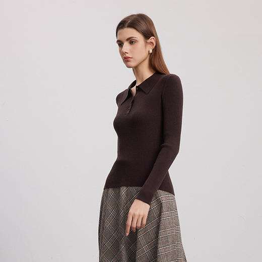 【坑条纹针织套衫】24年秋冬新品女士100%羊毛衫修身显瘦针织毛衣 商品图2