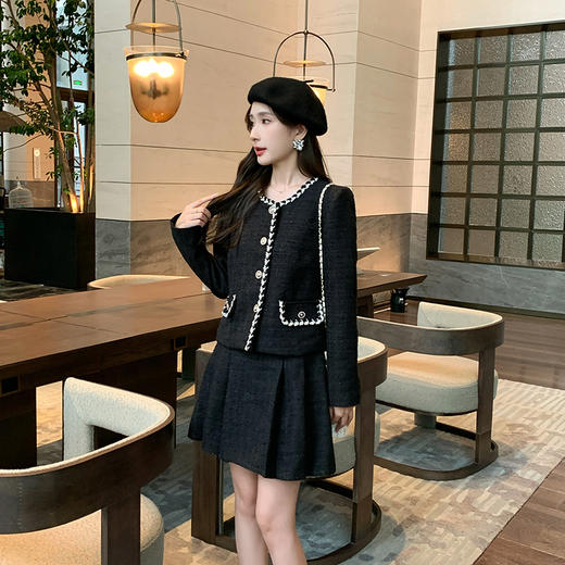 奢姿2024年秋季新款大码女装小香风套装胖妹妹外套百褶半裙两件套9943953540 商品图4