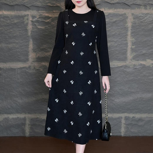 8/15奢姿2024年秋季新款大码女装圆领休闲裙子胖妹妹减龄假两件连衣裙9943890250 商品图2