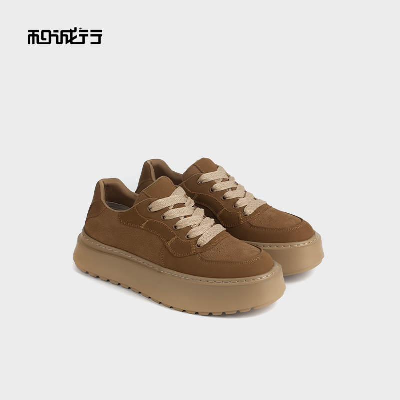 和诚行 2024秋冬新款真皮系带时尚百搭男复古厚底休闲板鞋1420066