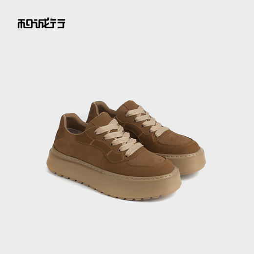 和诚行 2024秋冬新款真皮系带时尚百搭男复古厚底休闲板鞋1420066 商品图0