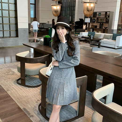 奢姿2024年秋季新款大码女装花边拼接裙子胖妹妹韩系百褶连衣裙9943890201 商品图1