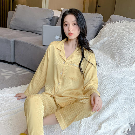 春秋季新款新中式水墨风冰丝睡衣女薄款大理石风韩版网红流光高级感薄款长袖家居服套装 商品图5
