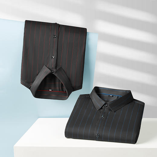 【弹力】【新款DM】大依优型竖条纹长袖衬衫男宽松加肥加大码男士休闲商务衬衣上衣胖子 商品图6