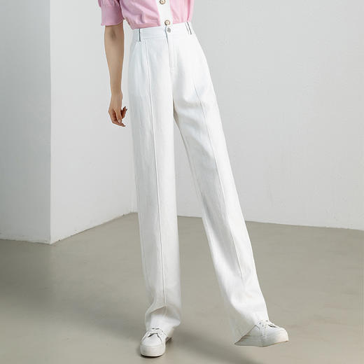 丁摩 天丝亚麻阔腿裤女宽松休闲长裤显瘦直筒拖地裤透气舒适高腰裤子4ZF-11801 商品图8
