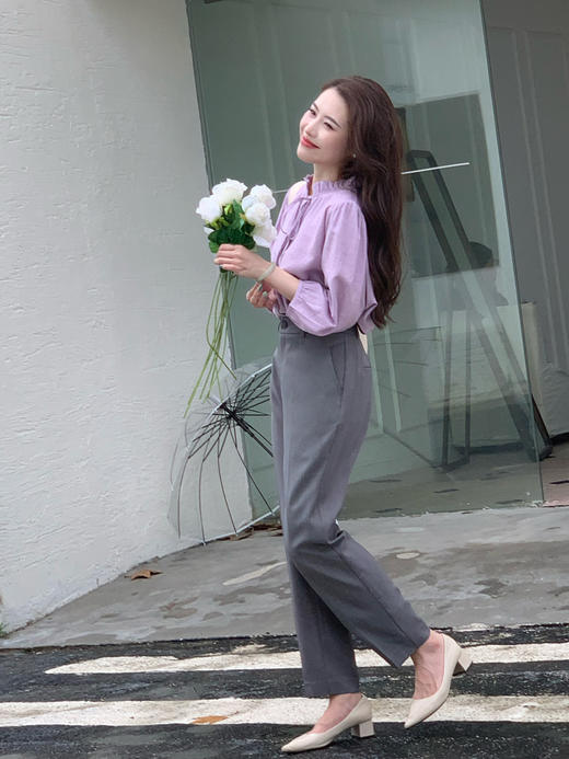 【百图lulu定制】【紫霞衬衫】蝴蝶结 木耳边 元气温柔 七分袖 衬衫 商品图6