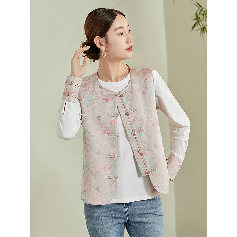 【年货节】熙世界新中式鹤纹提花马甲2025秋新款国风复古外搭背心马夹外套