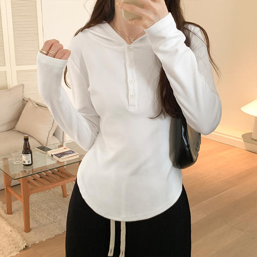 【设计感小众连帽长袖T恤】秋季新款纯色百搭打底衫内搭上衣 简约修身可外穿 商品图5