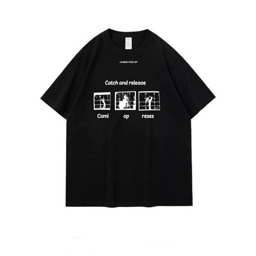 抢2件59元！短袖T恤女新疆棉黑色印花纯棉短袖女国潮女装短袖t恤休闲上衣 商品图4