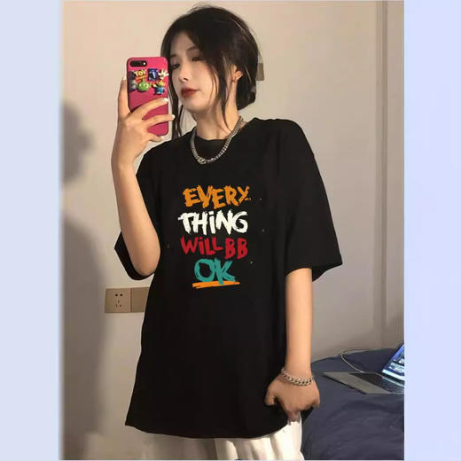 抢2件59元！短袖T恤女新疆棉黑色印花纯棉短袖女国潮女装短袖t恤休闲上衣 商品图0