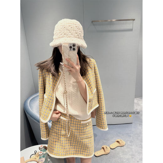 金蘑菇菇 慌心假期 新季miu香香子/香风格子短外套短裙少女套装 商品图3