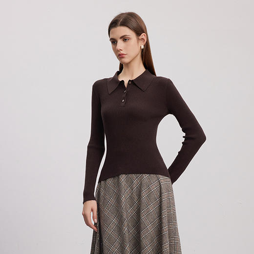 【坑条纹针织套衫】24年秋冬新品女士100%羊毛衫修身显瘦针织毛衣 商品图3