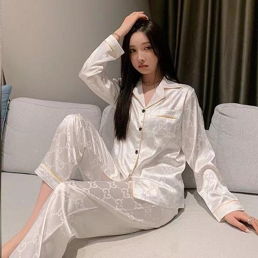 秋季新款仿真丝冰丝睡衣女春秋长袖薄款甜美夏季女士仿真丝绸大码宽松家居服套装 商品图3