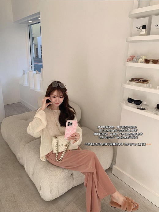 金蘑菇菇 苏黎世少女 优越弧度全羊毛top / 简约宽松圆领长袖毛衣 商品图4